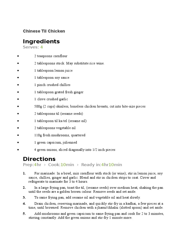 Chinese Til Chicken | PDF