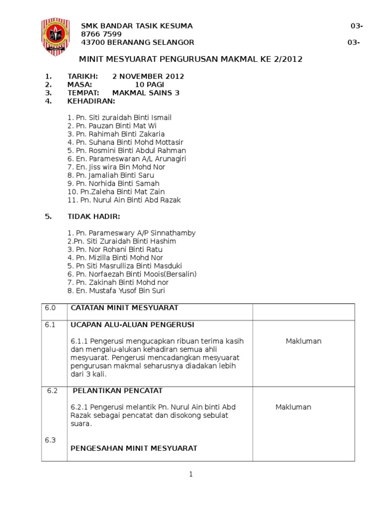 Minit Mesyuarat Pengurusan Makmal Ke 2