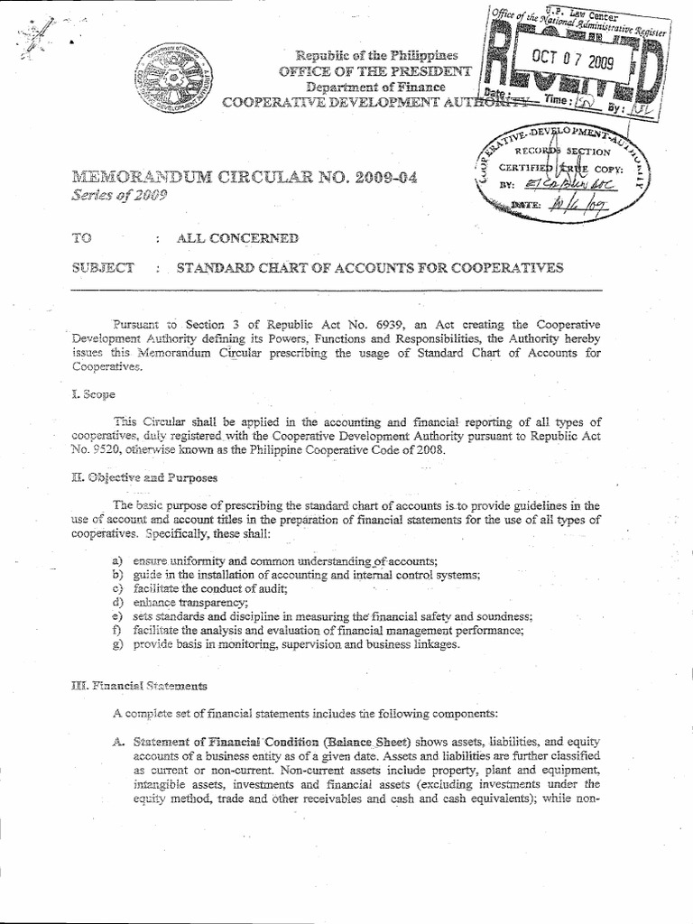 MC2009 04 Standard Chart of Accounts SCA For Cooperatives PDF