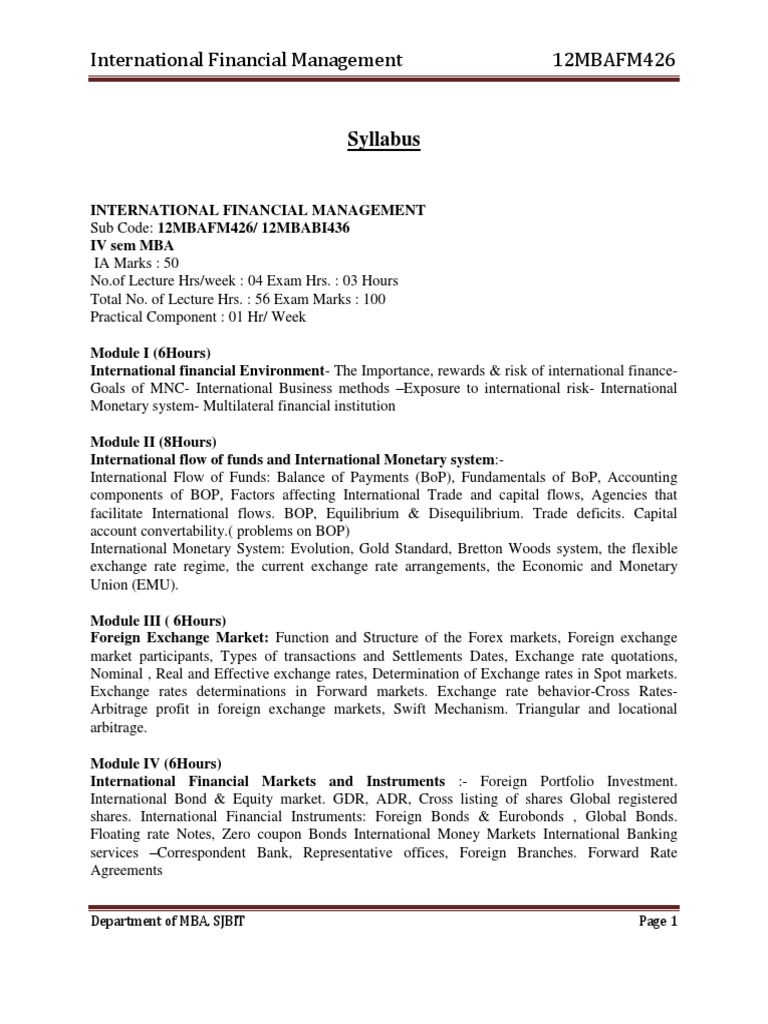 Mba IV International Financial Management (12mbafm426) Notes | PDF ...