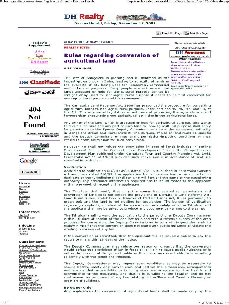 Rules Regarding Conversion Of Agricultural Land Deccan Herald - rules regarding conversion of agricultural land deccan herald bangalore 2!   8 views