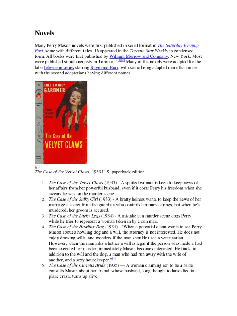 Perry Mason Novels by Erle Stanley Gardner | PDF | Crime Thriller ...