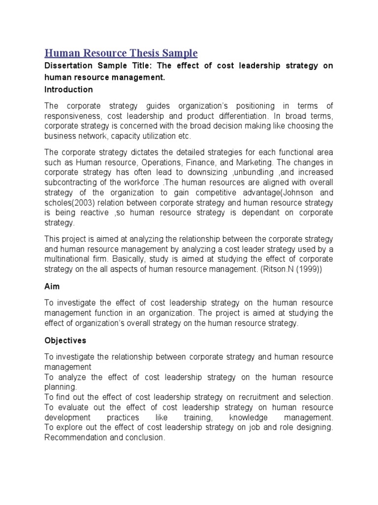 strategic human resource management dissertation