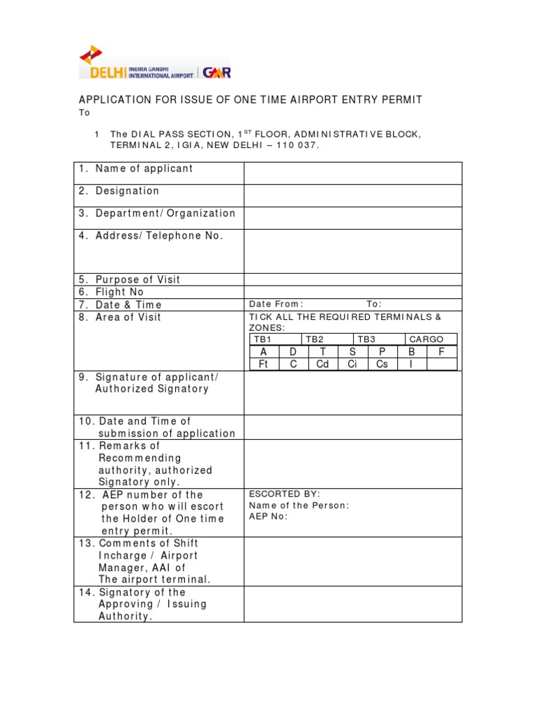 One-Time Airport Entry Permit Application | PDF | Business | Technology ...