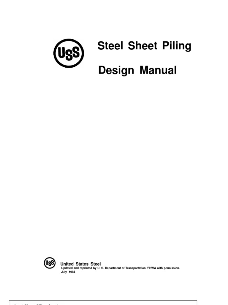 Steel Sheet Piling Design Manual Deep Foundation Pressure
