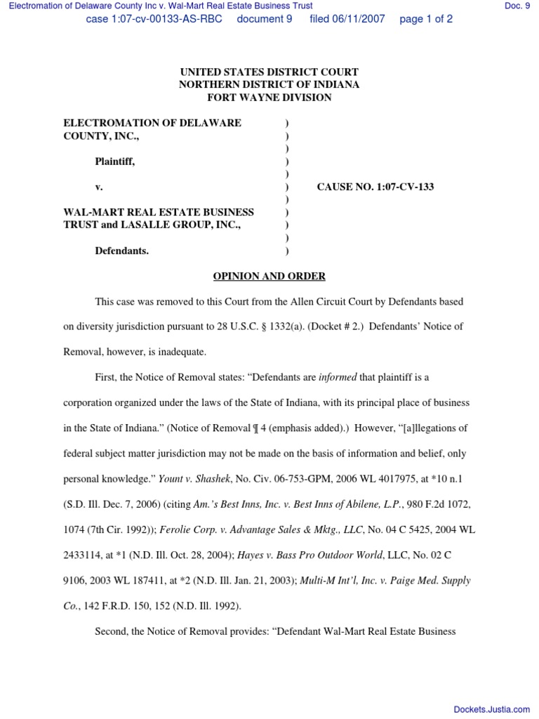 Electromation of Delaware County Inc v. WalMart Real Estate Business