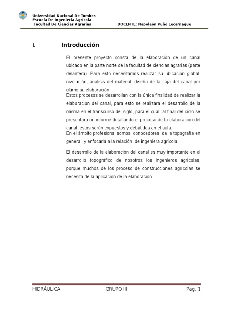 Diseño y Elaboración de Canales Agrícolas | PDF | Topografía | Diseño