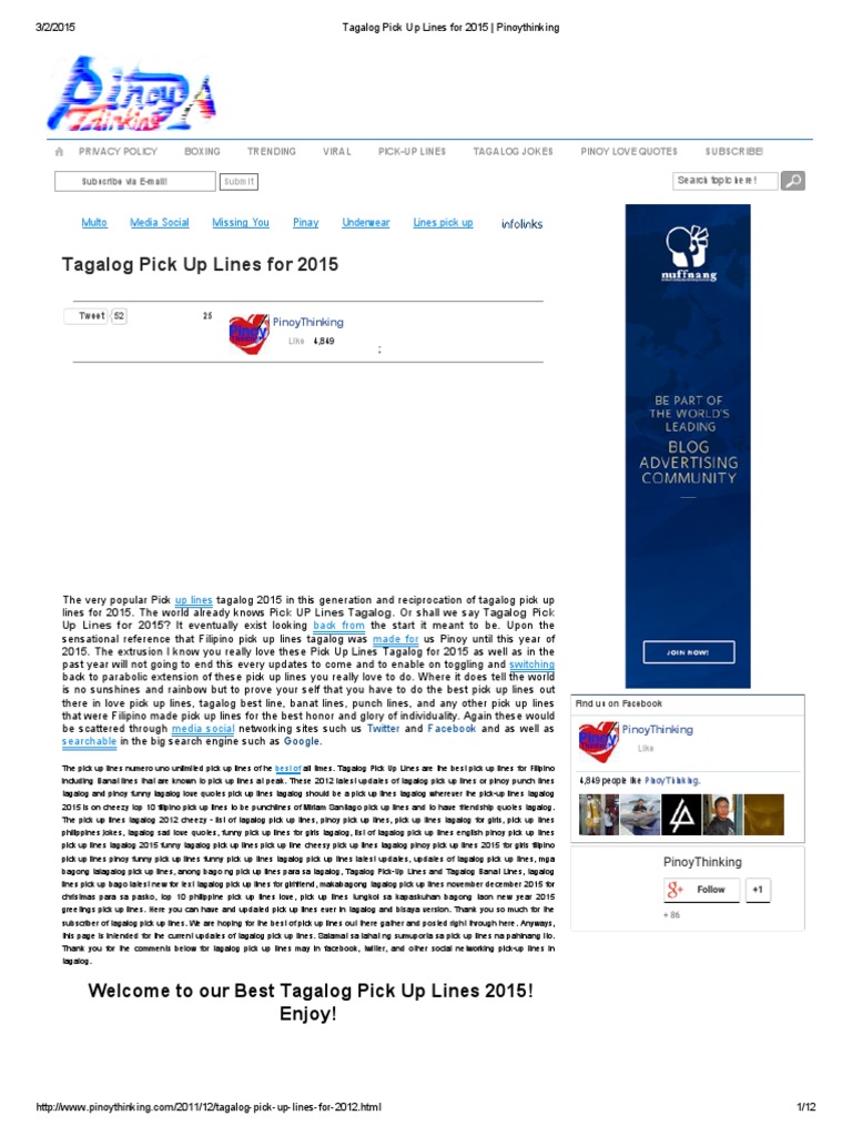 Tagalog Pick Up Lines For 2015 - Pinoythinking | PDF | Pickup Truck |  Tagalog Language, image size:768x1024