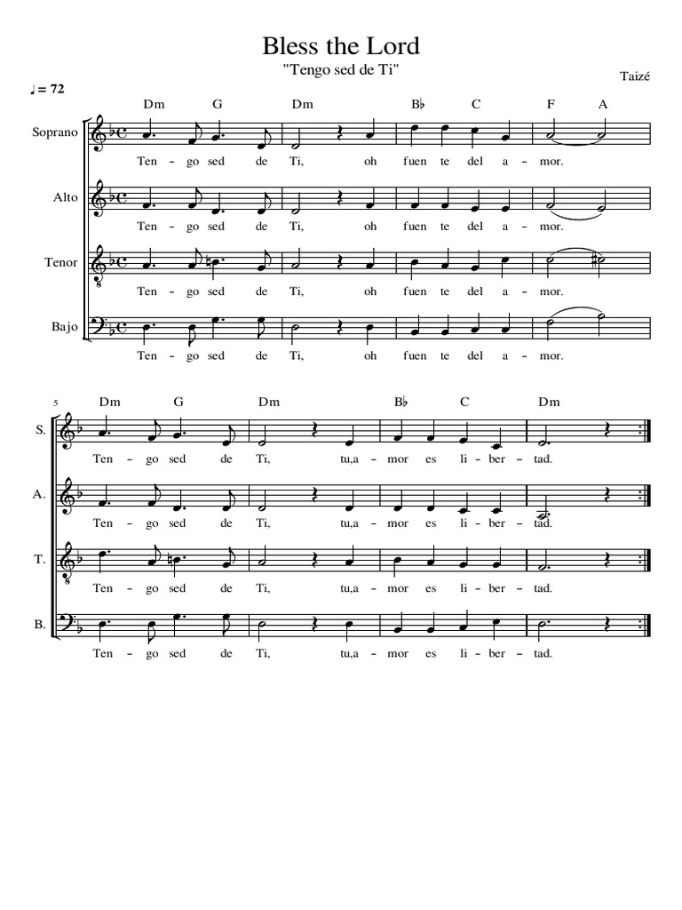 PARTITURA - TAIZÉ Bless the Lord