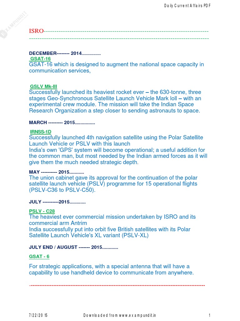 ISRO Launches Key Satellites 2014-2015 | PDF
