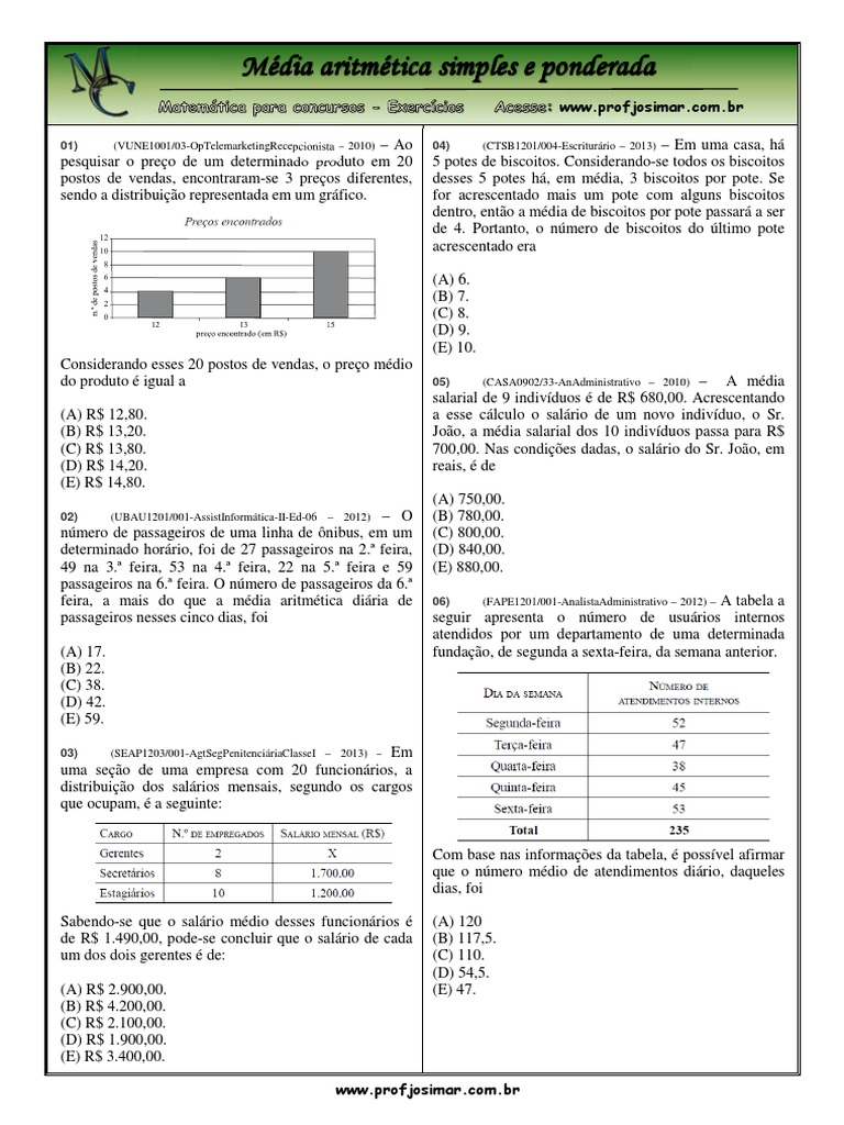 Média Aritmética Simples e Ponderada
