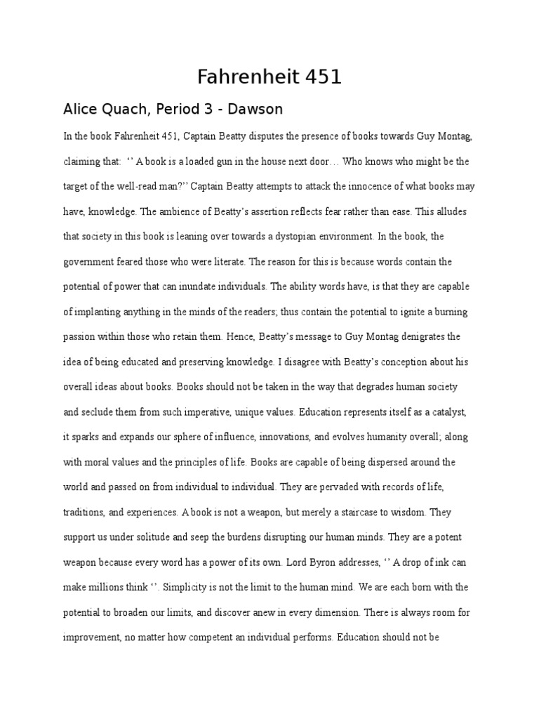 fahrenheit 451 analytical essay