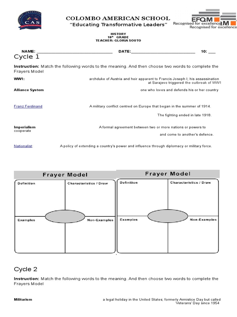 Vocabulary Worksheet 10 | PDF | Trench Warfare | World War I