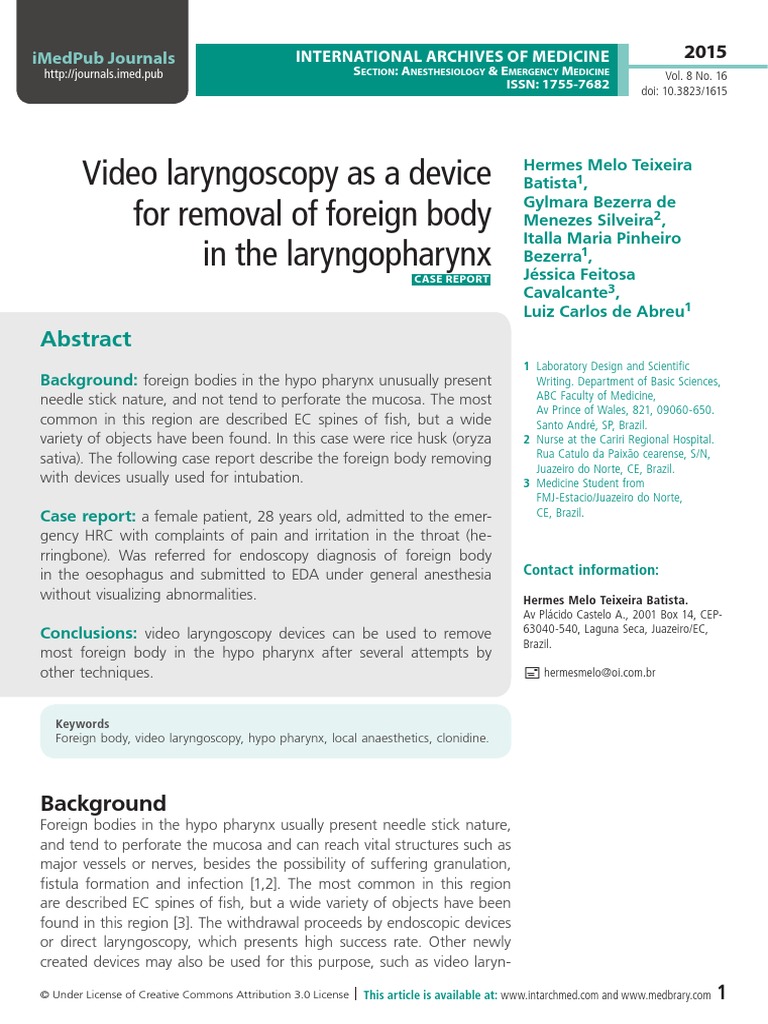 Video laryngoscopy as a device for removal of foreign body in the