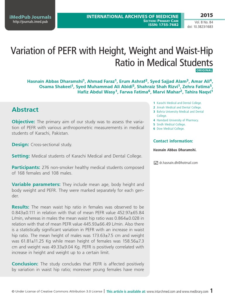 PEFR Variation in Karachi Medical Students | PDF | Waist | Correlation ...