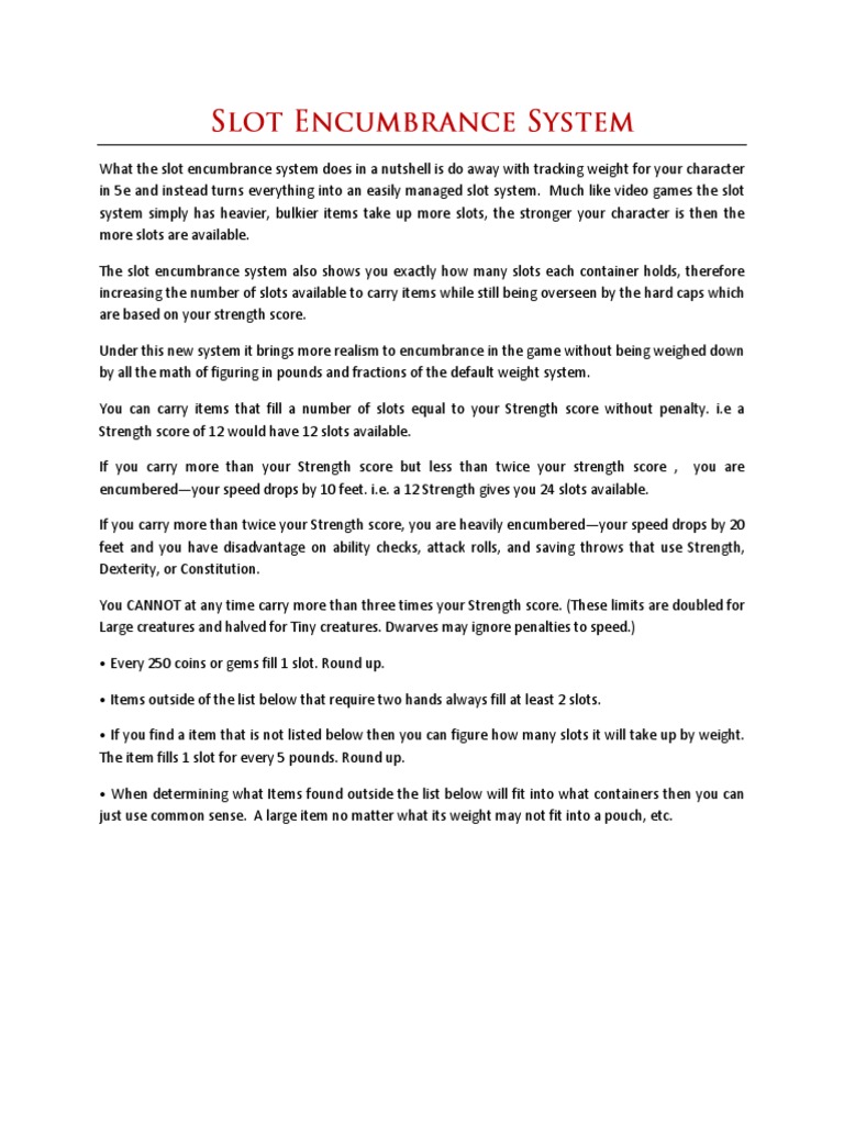 Slot Encumbrance System Pdf Armour Backpack