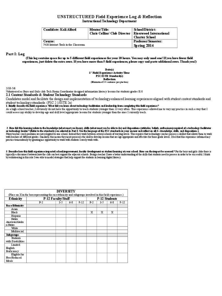 UNSTRUCTURED Field Experience Log Spring 14 | PDF | Race And Ethnicity ...