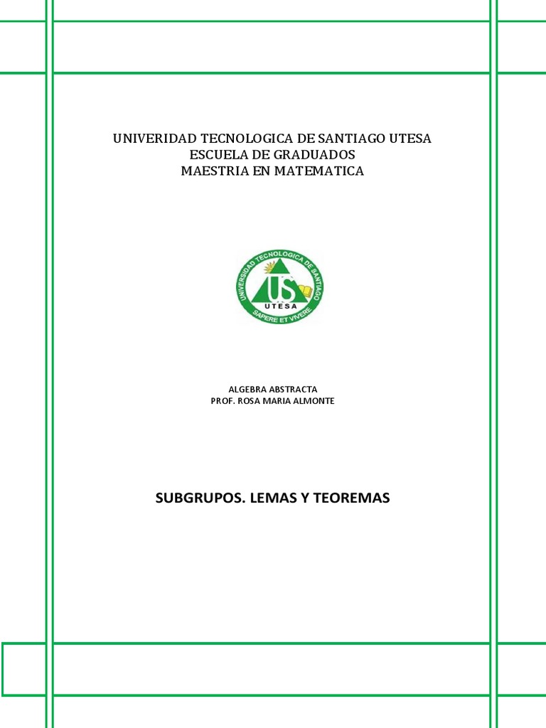 Clase de Subgrupos PDF Grupo (Matemáticas) Conjunto (Matemáticas)