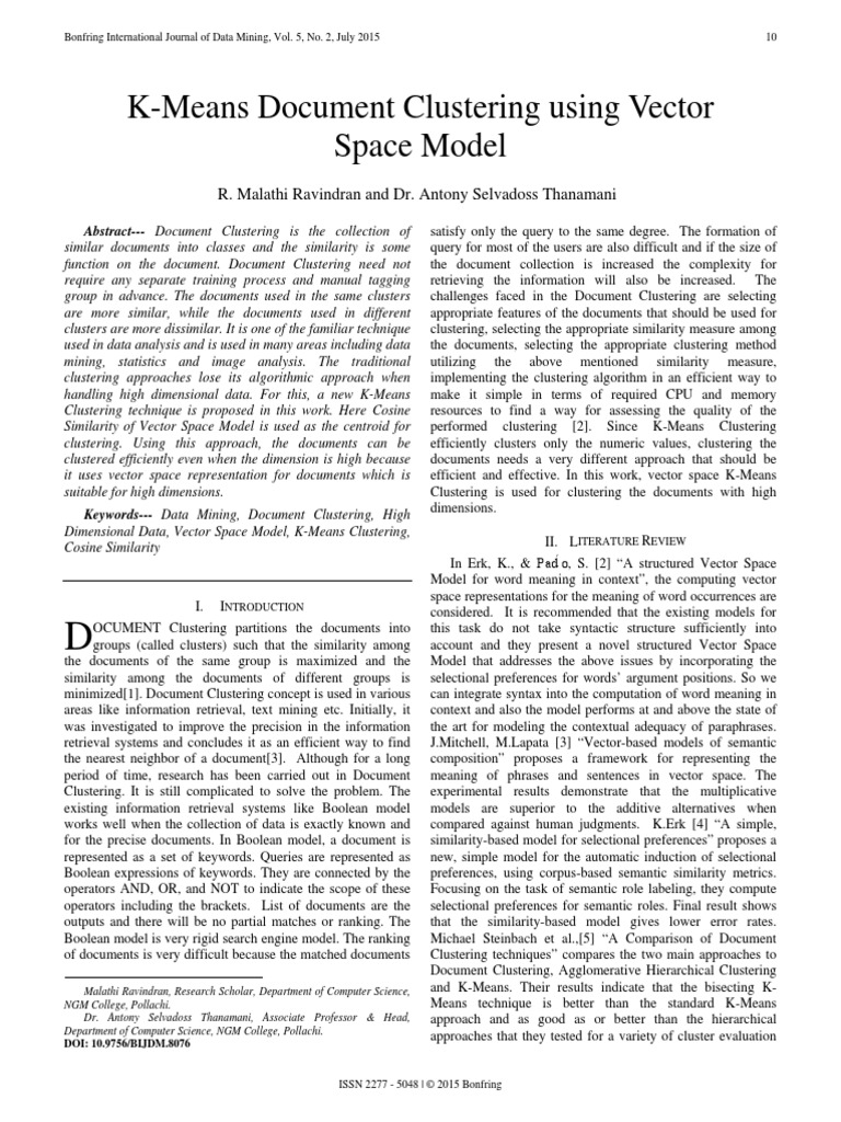 K-Means Document Clustering Using Vector Space Model | PDF | Cluster ...