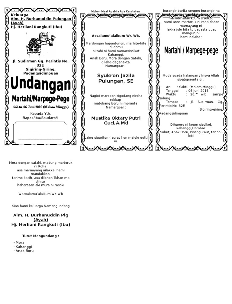 97 Contoh Undangan Martahi Terbaru