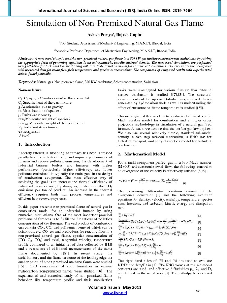 Simulation of Non-Premixed Natural Gas Flame | PDF | Combustion ...
