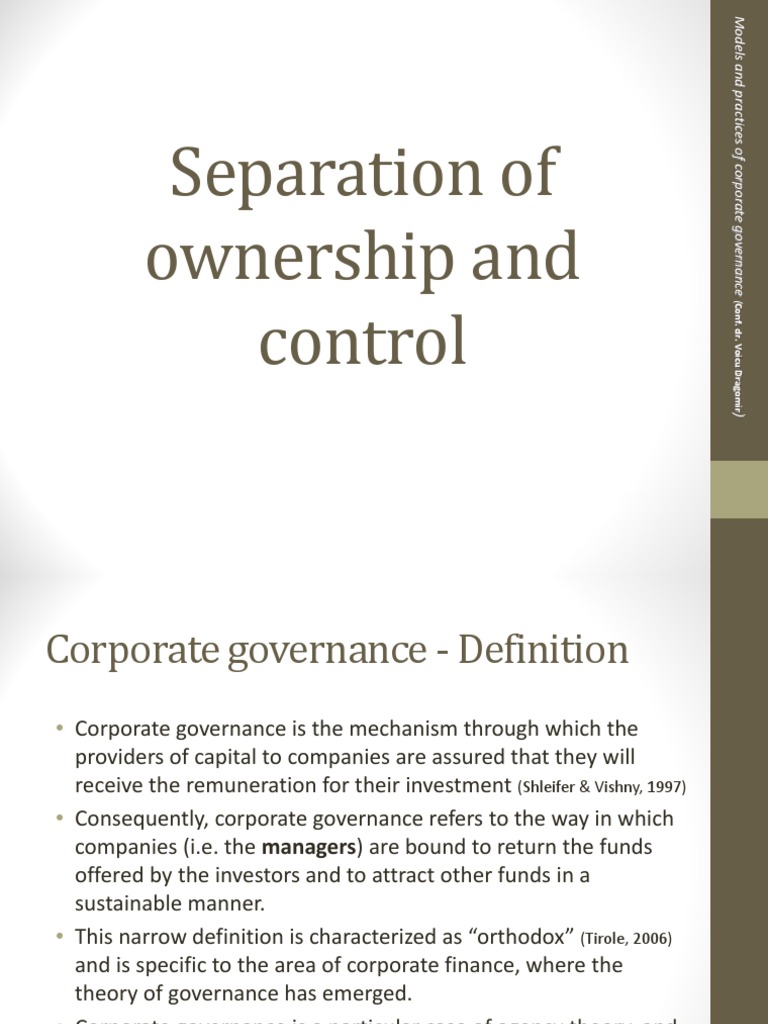 Lecture 1 - Separation of Ownership and Control | PDF | Corporate ...