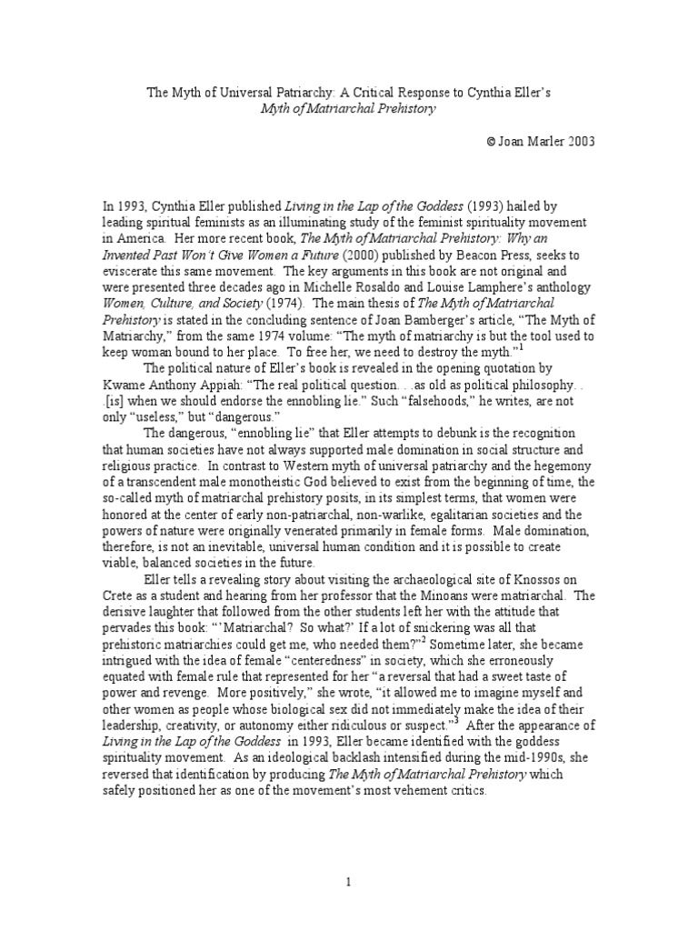 The Myth of Universal Patriarchy PDF Matriarchy Patriarchy