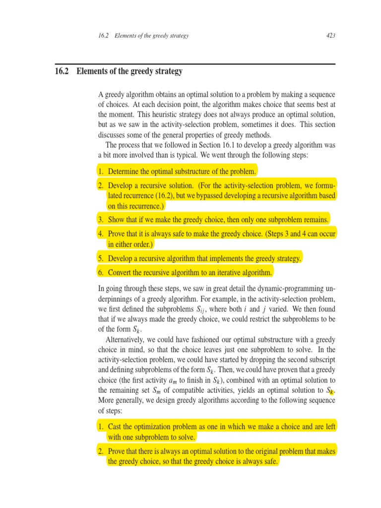 CLRS - Elements of Greedy Strategy | PDF | Dynamic Programming ...