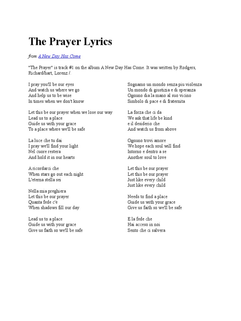 The Prayer Lyrics Pdf