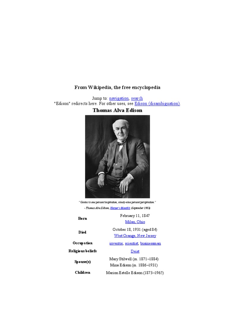 Thomas Edison | PDF | Thomas Edison | Science And Technology
