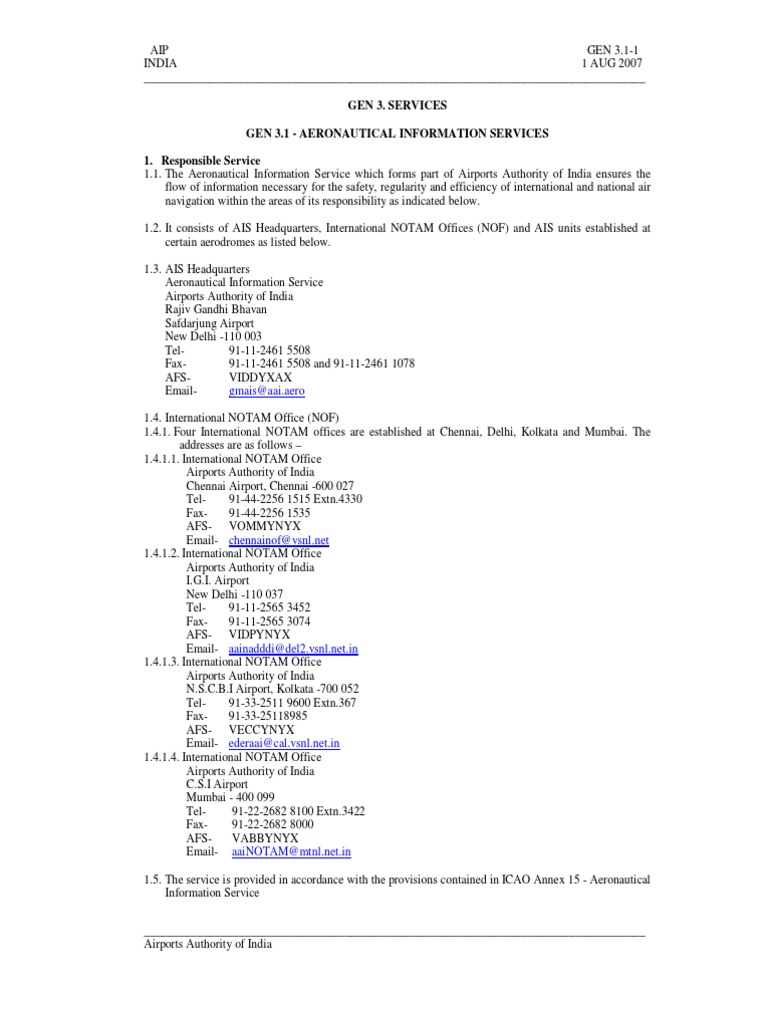 Aip India Gen 3 1 Aeronautical Information Services Pdf Aviation