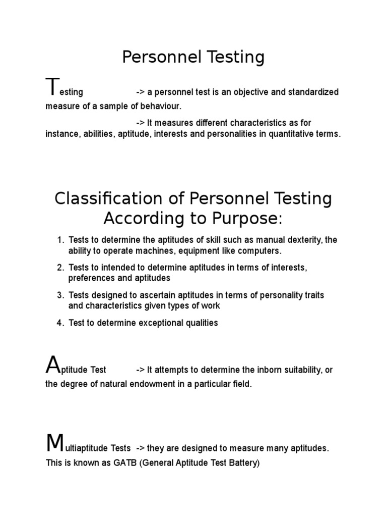 Overview of Personnel Testing Methods | PDF | Career & Growth