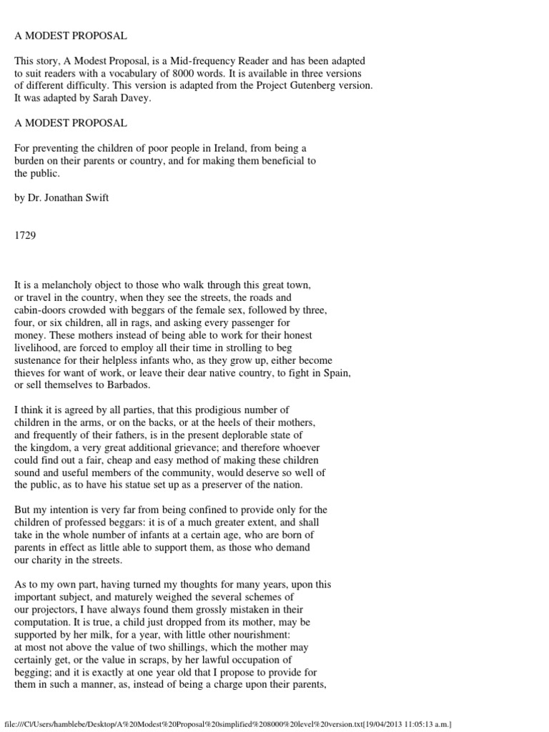 A Modest Proposal Simplified 8000 Level Version | Pound Sterling