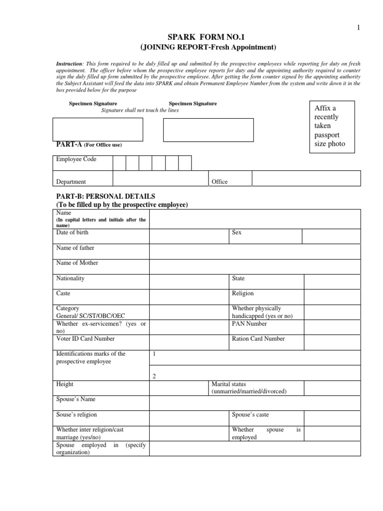 SPARK Form No. 1: Joining Report | PDF | Official Documents | Identity ...