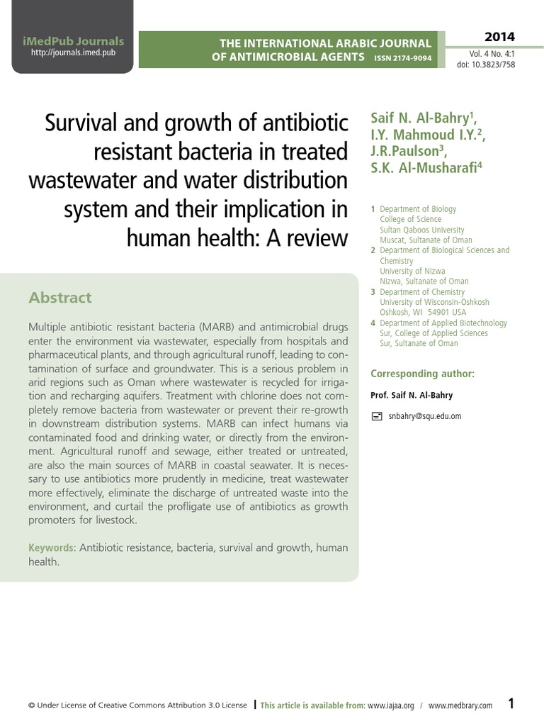 Survival and growth of antibiotic resistant bacteria in treated wastewater and water
