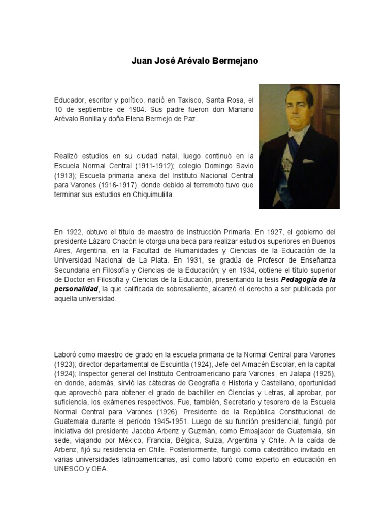 Juan José Arévalo: Educador y Presidente | PDF | Guatemala | Educación ...