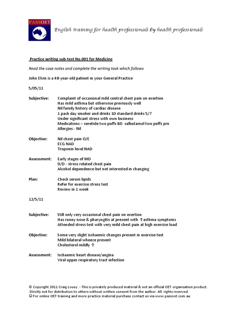 Dr Writing 001 OET Practice Letter by PASS OET Asthma Thorax