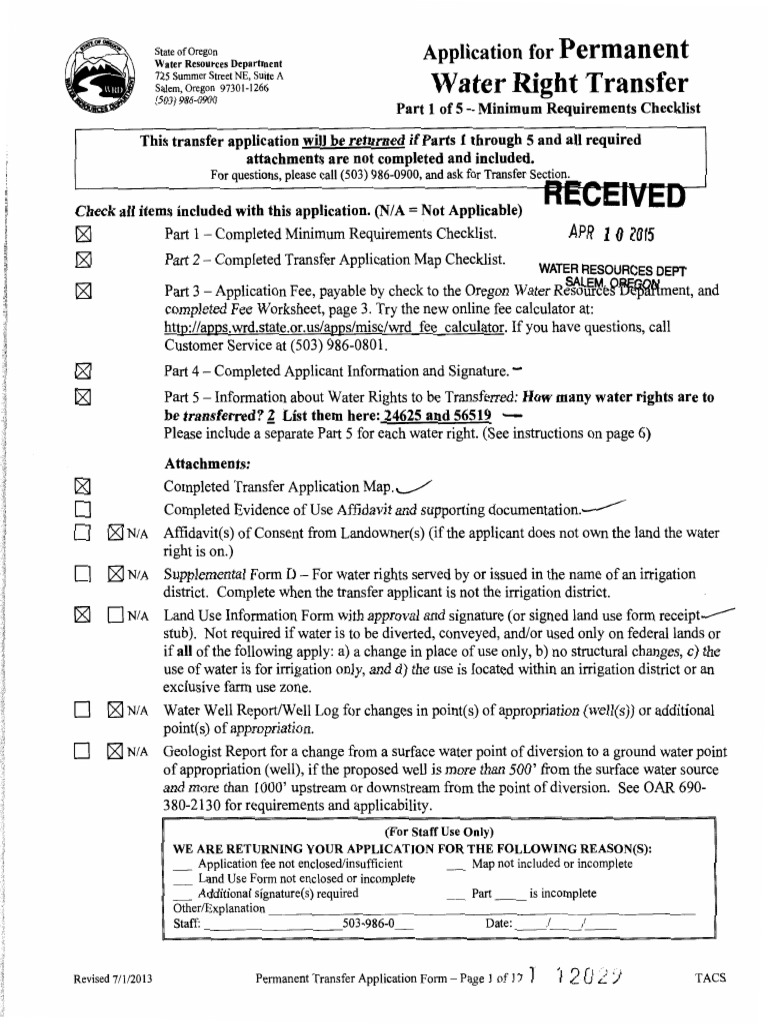 Applications for water rights transfer Water Right Email