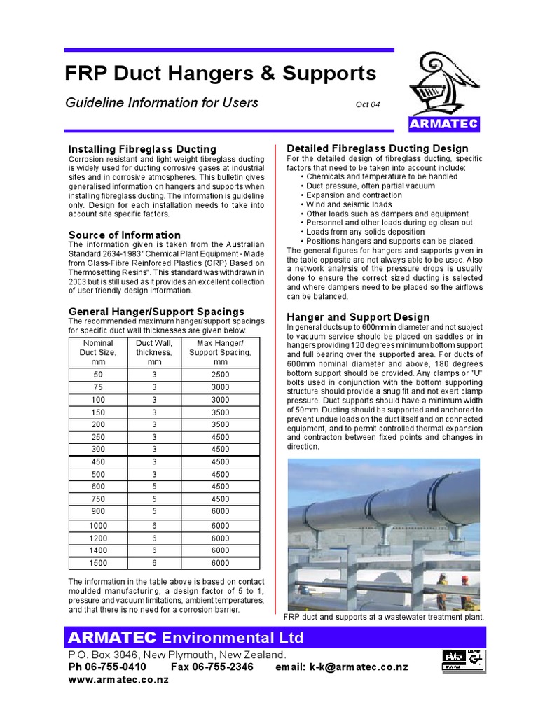 Support Distance for FRP Pipe Fiberglass Duct (Flow)