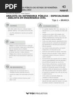 Prova-FGV-DPE-RO- Analista Da Defensoria Pública - Analista Em Engenharia Civil