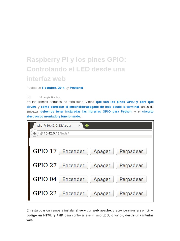 Raspberry PI y Los Pines GPIO - Controlando El LED Desde Una Interfaz ...