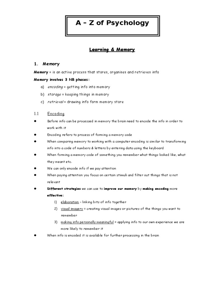 PYC 1501 Basic Psychology Human Nervous System - Lmemory | PDF | Memory ...