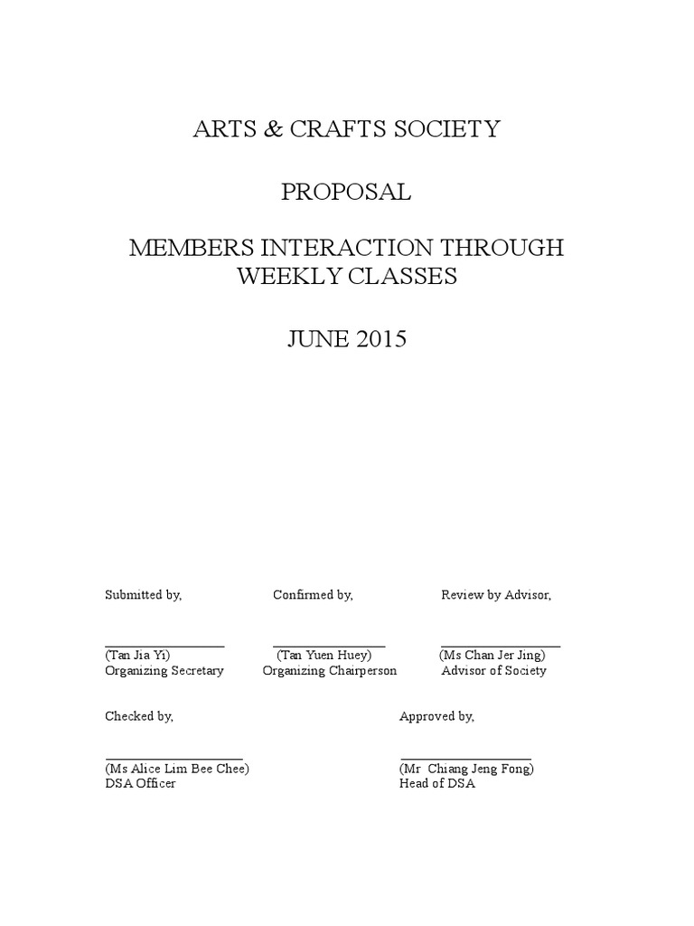 Weekly Arts & Crafts Classes Proposal | PDF | Chairman | Government