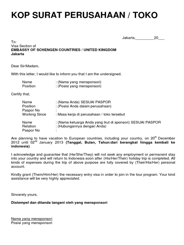 Contoh Surat Sponsor Untuk Visa Jepang Kumpulan Surat Penting
