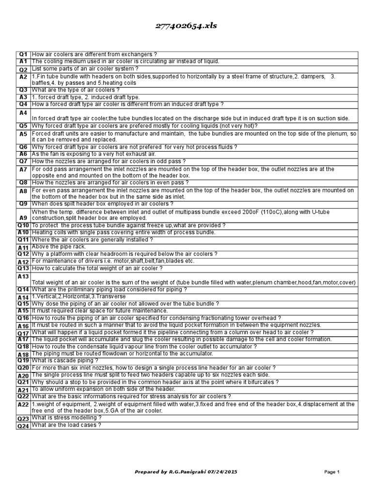 Air Cooler Piping Design Questionaries With Answer PDF Heat