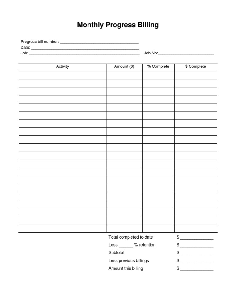 Monthly Progress Billing Template | PDF | Business | Finance & Money ...