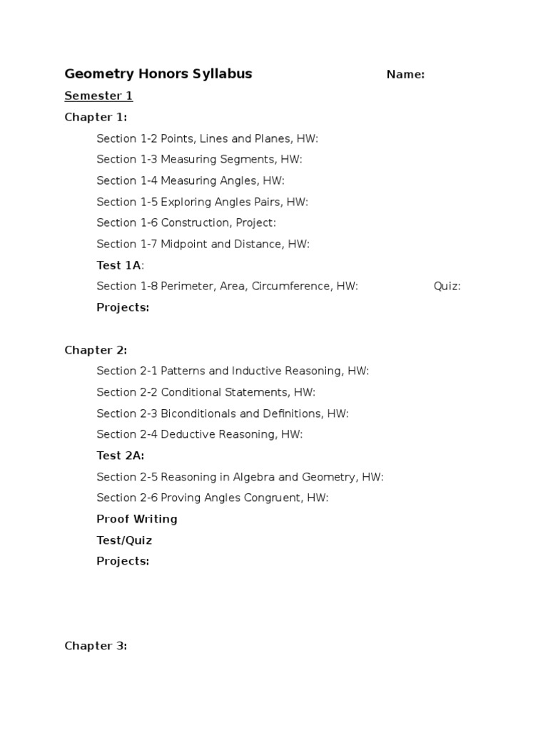 Geometry Honors Syllabusname Area Triangle