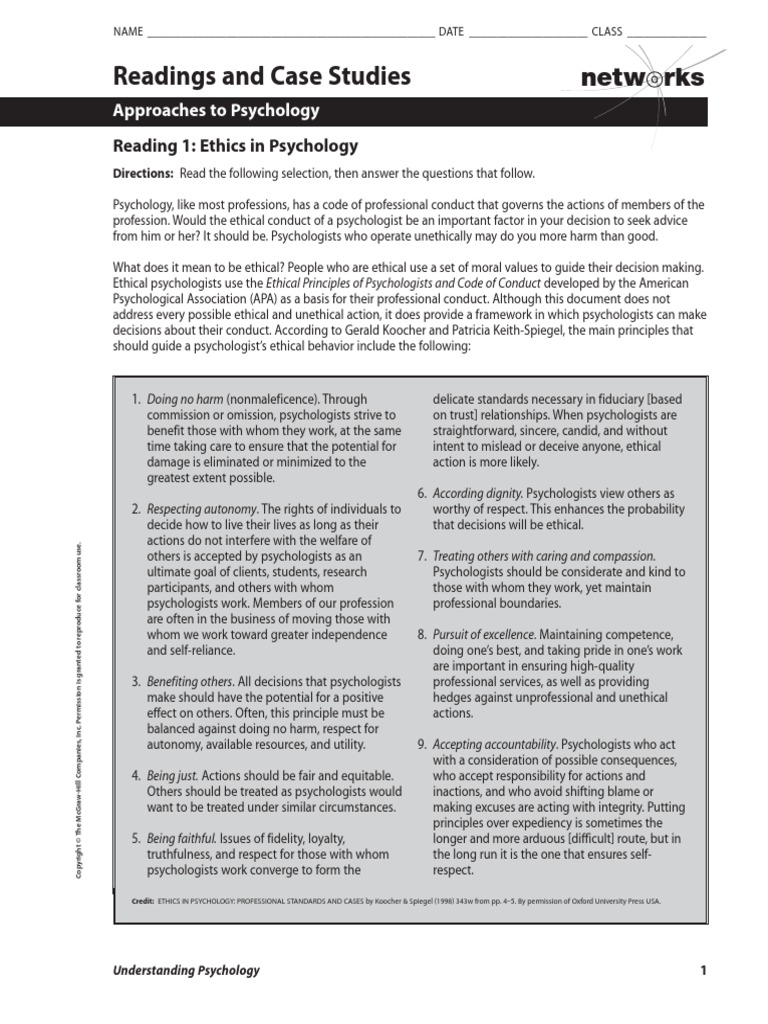 Ethics in Psychology PDF Psychology Psychological Concepts