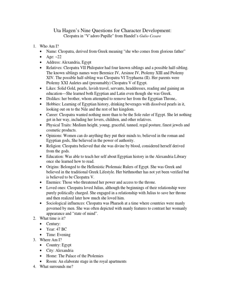 Uta Hagen's Nine Questions For Character Development | PDF | Cleopatra ...