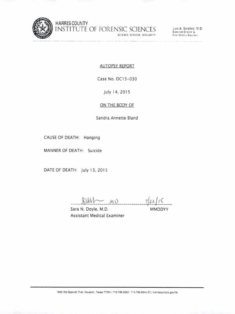 Sandra Bland Autopsy Report PDF
